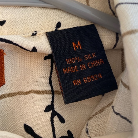 6A By Axis Silk Short Sleeve Button Up Shirt Size M Beige Check Pattern Preppy - Picture 2 of 9